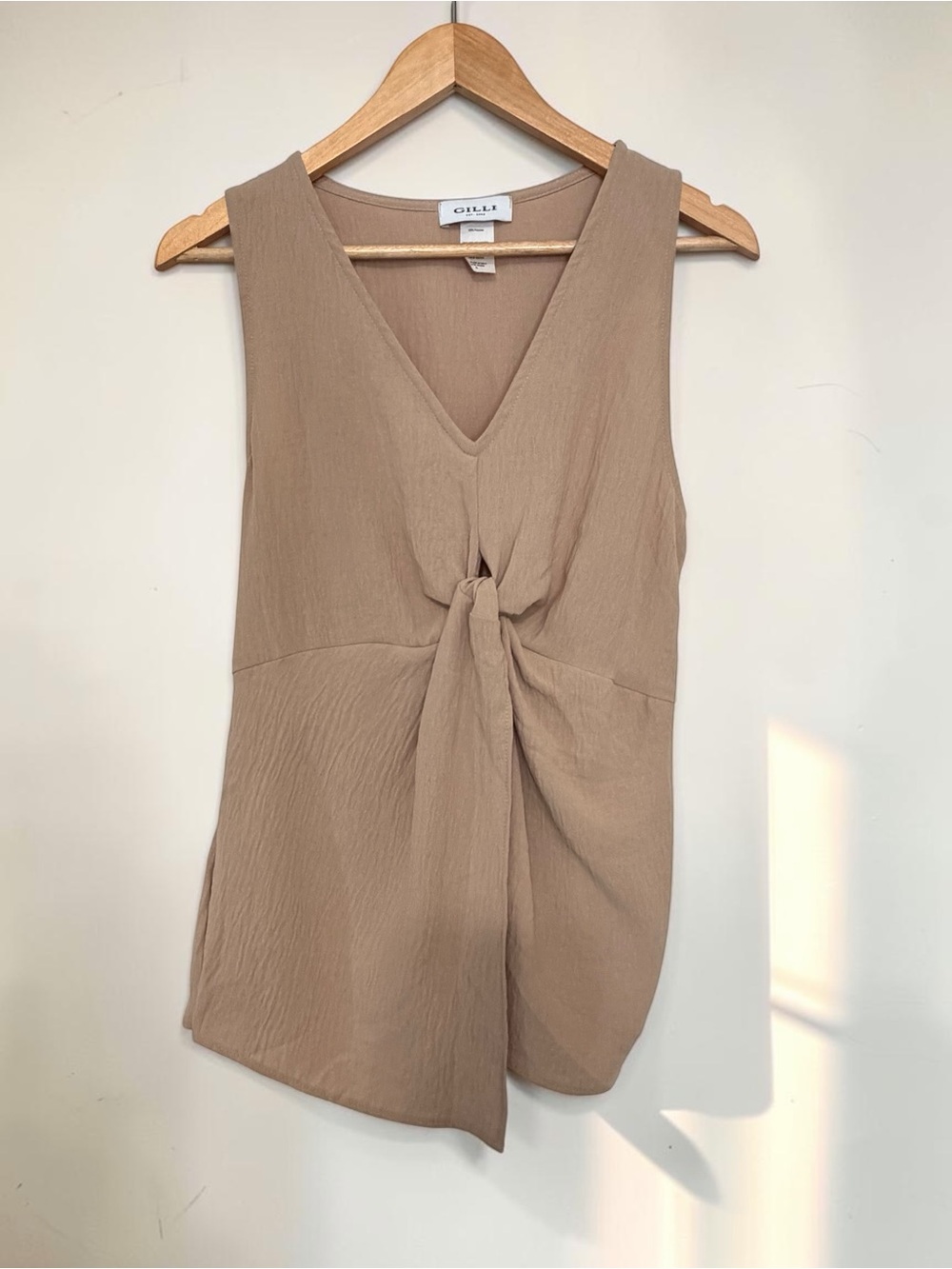 GILLI Taupe Twist Front Knot V-Neck Sleeveless Tank Top Resort size Large